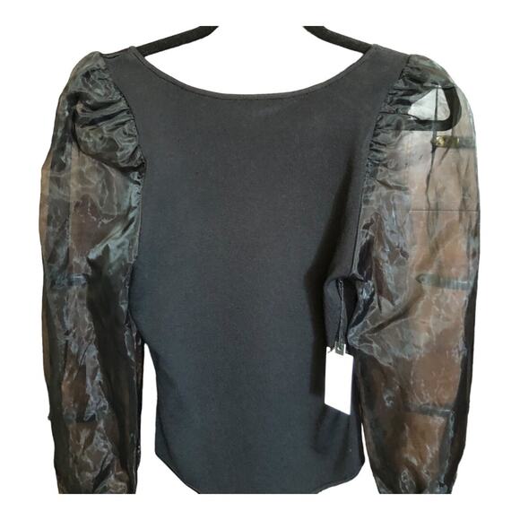 Astr The Label NWT SemiSheer Organza Sleeve Black Chic Bodysuit Large - Picture 3 of 10